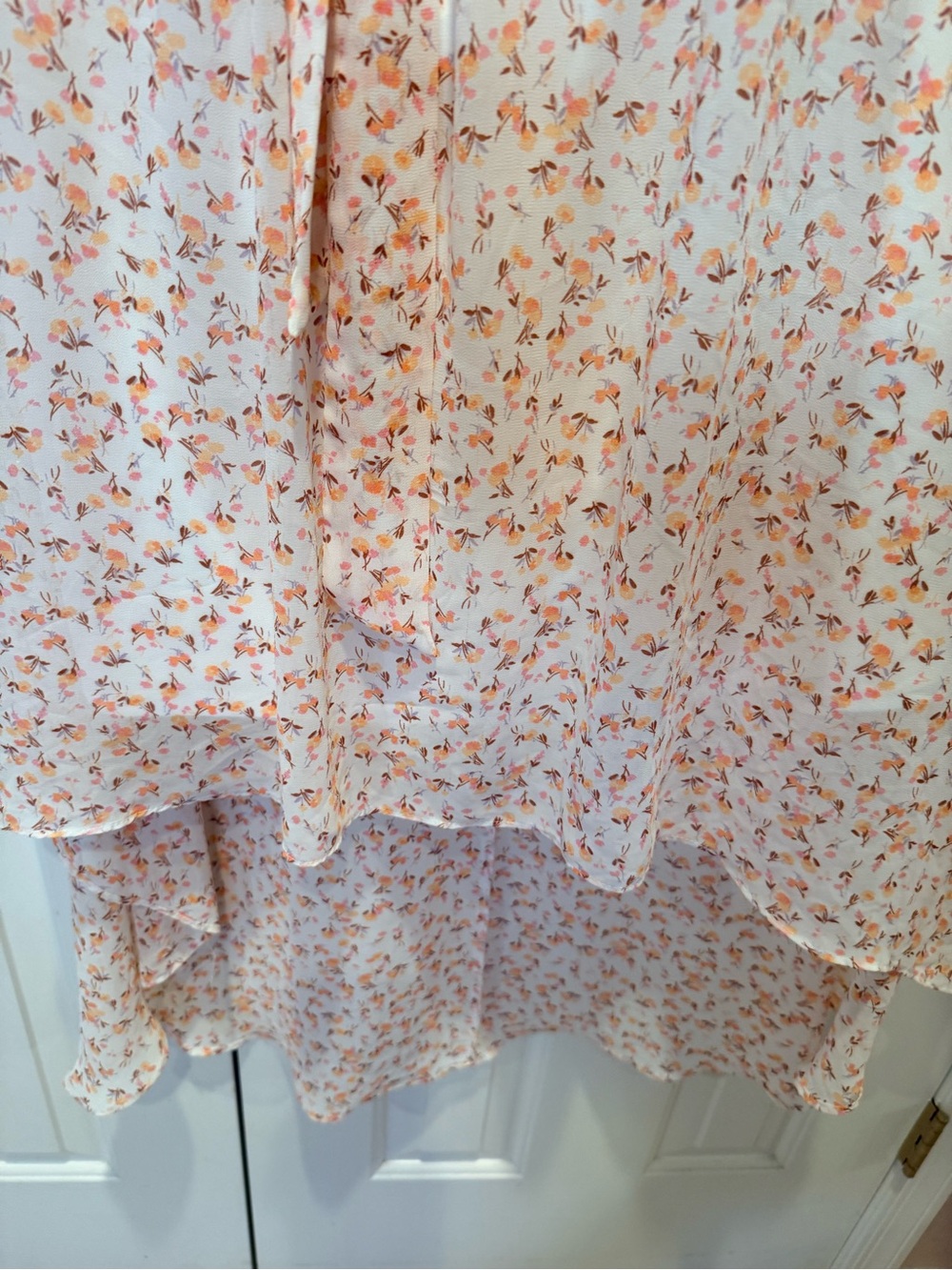 Luxology Long-Sleeve Floral Maxi High Low Dress in Cream and Coral Pink - Picture 3 of 8